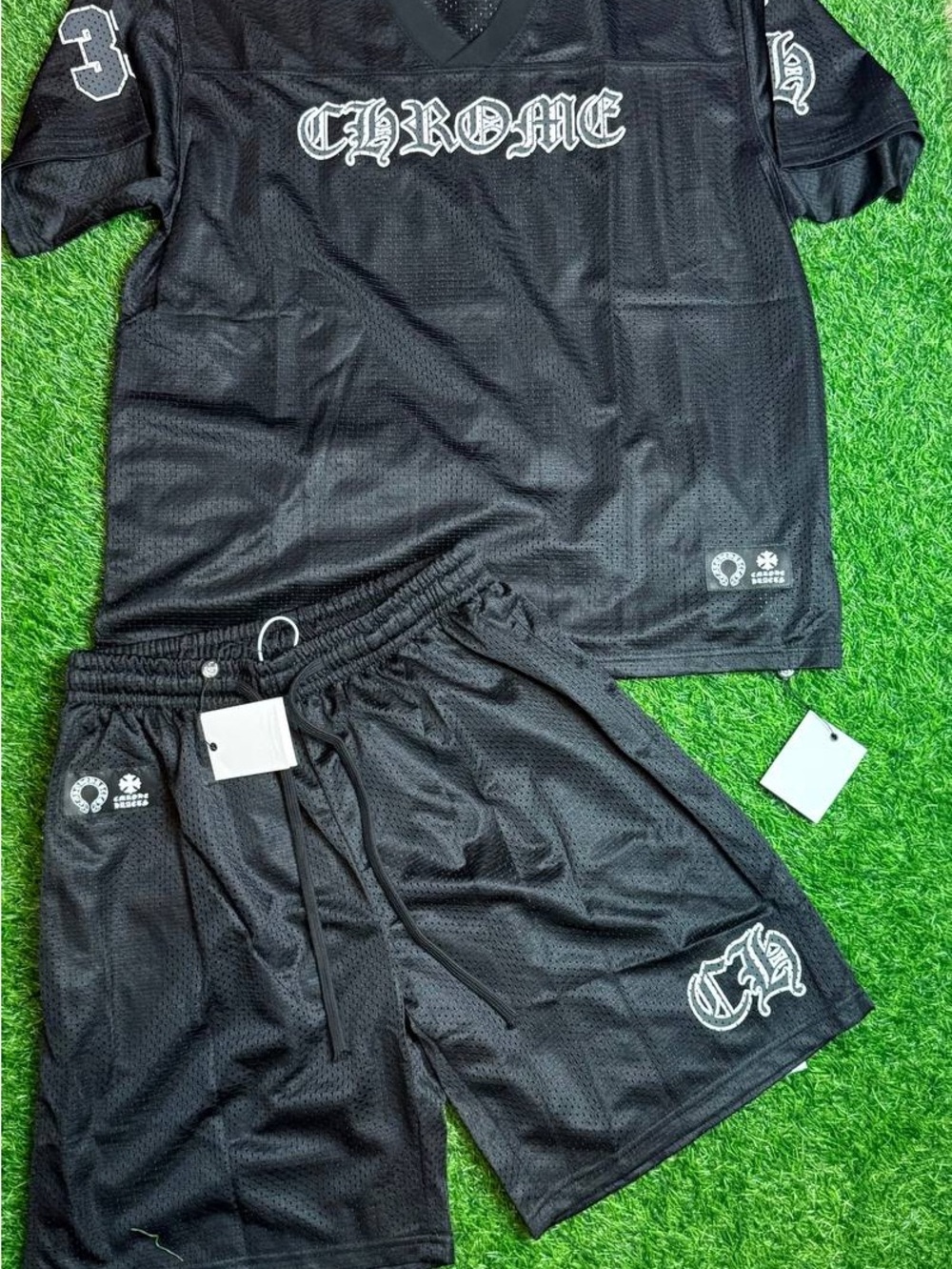 Chrome Hearts Black Mesh Athletic Shorts with White Logo